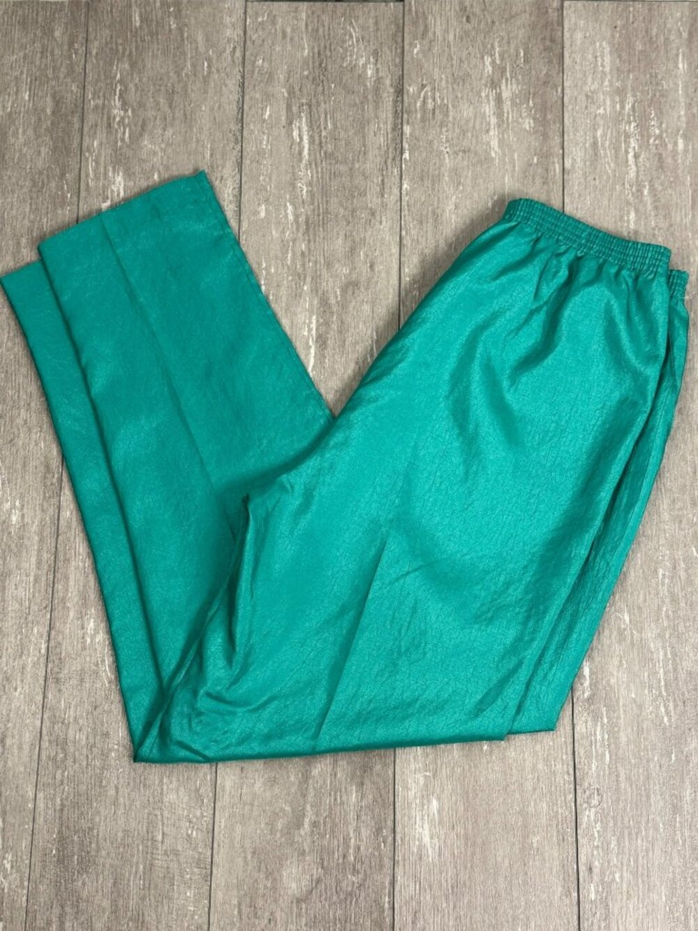 Vintage Green Crinkled Swishy Pants Lightweight Size Medium Elastic Waistband